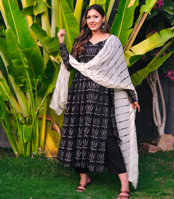 Lotus print cotton kurta set